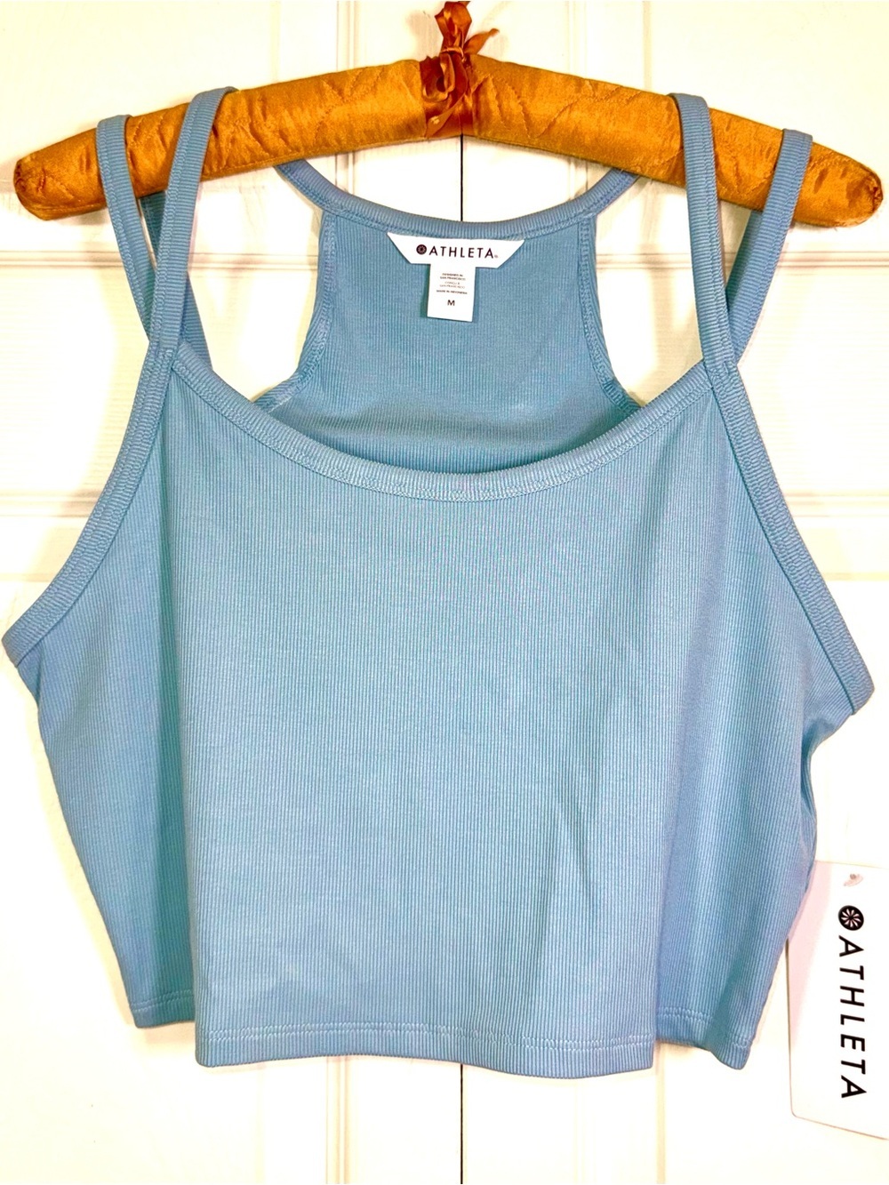 Athleta Signature Rib Wide Binding Tank NWT Medium Blue Crop Top